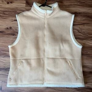 Vintage North End Cozy Soft Beige Fleece Vest Sherpa Trim Full Front Zip XXL